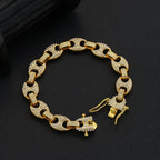 Iced Out Coffee Bean Cuban Link Chain Bracelet 12mm — Two-Tone