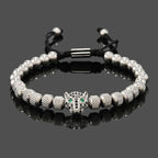 Luxury Royal Black Leopard Head Man Bracelet Stainless Steel Beads Hand Jewelry Big Boy Gift