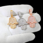 Two-Tone Iced Out Hamsa Pendant Necklace