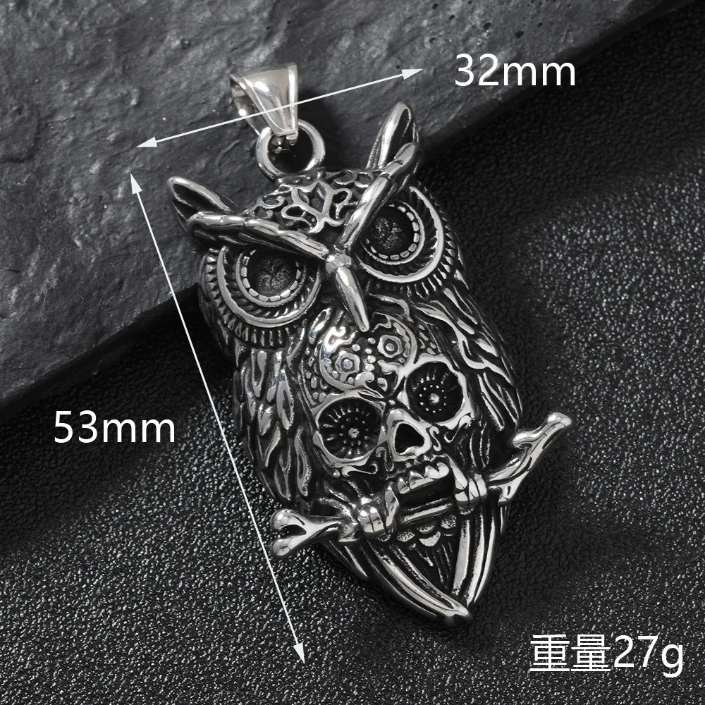 Gothic Skull Steel Pendant 316L Owl Punk
