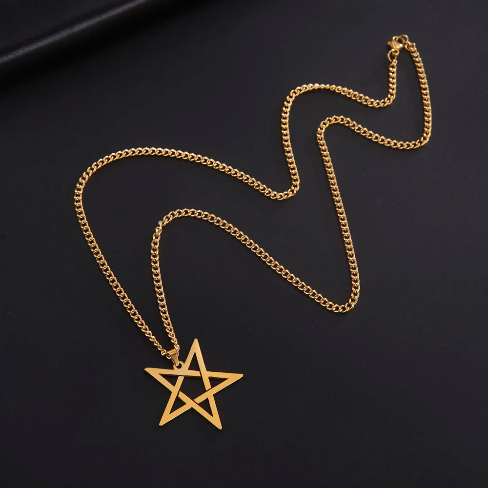 VASSAGO Stainless Steel Inverted Pentacle Necklace Gothic Pentagram Pendant Occult Amulet Witchcraft Satanic Jewelry