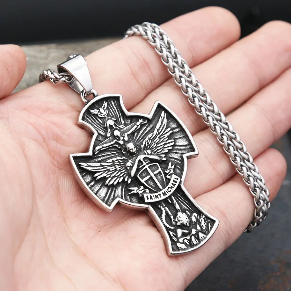 Cross Steel Pendant Vintage 316L Saint Michael
