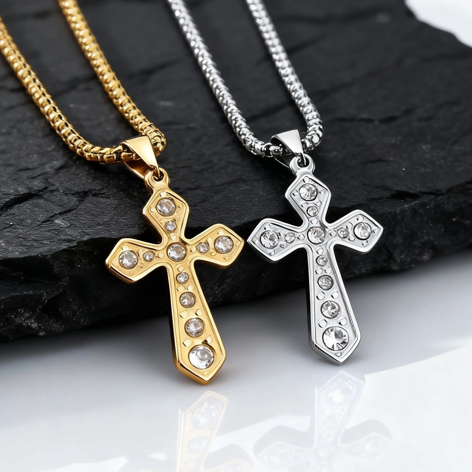 Iced Out Zircon Cross Pendant — Stainless
