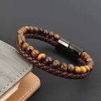 Natural Yellow Tights Eye Stone Beaded Bracelet for Men Vintage Charm Stainless Steel Magnetic Clasp Wrap Bangle Jewelry Gift