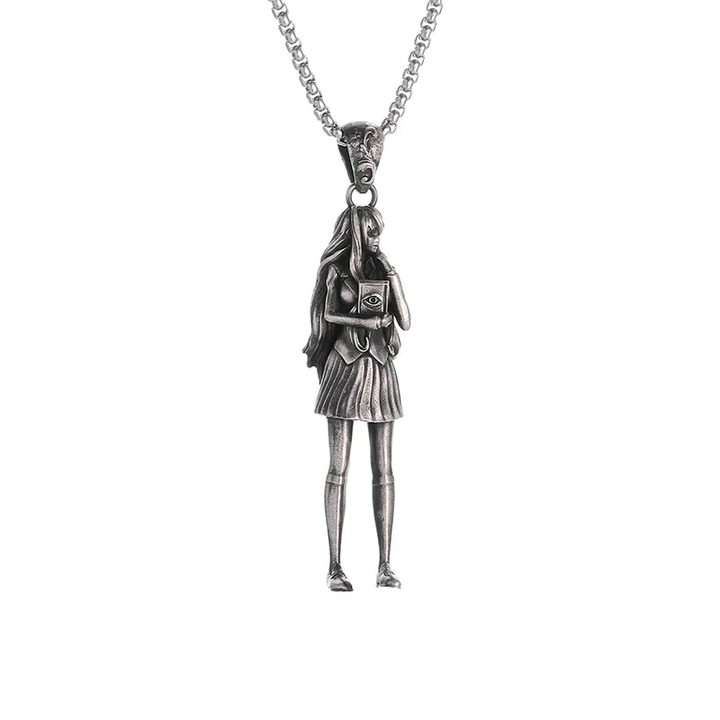 Vintage Punk Mythology Style Metal Sexy Angel Goddess Pendant Necklace for Men Women Classic Mysterious Souvenir Jewelry