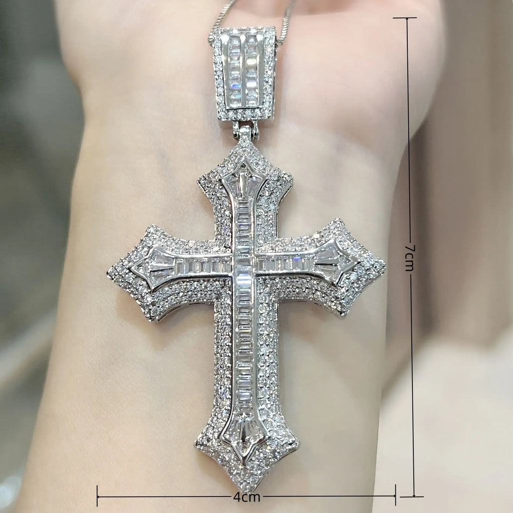 14K White Gold Lab Diamond Cross Pendant Party Wedding Pendants Necklace for Women Men Anniversary Jewelry Gift