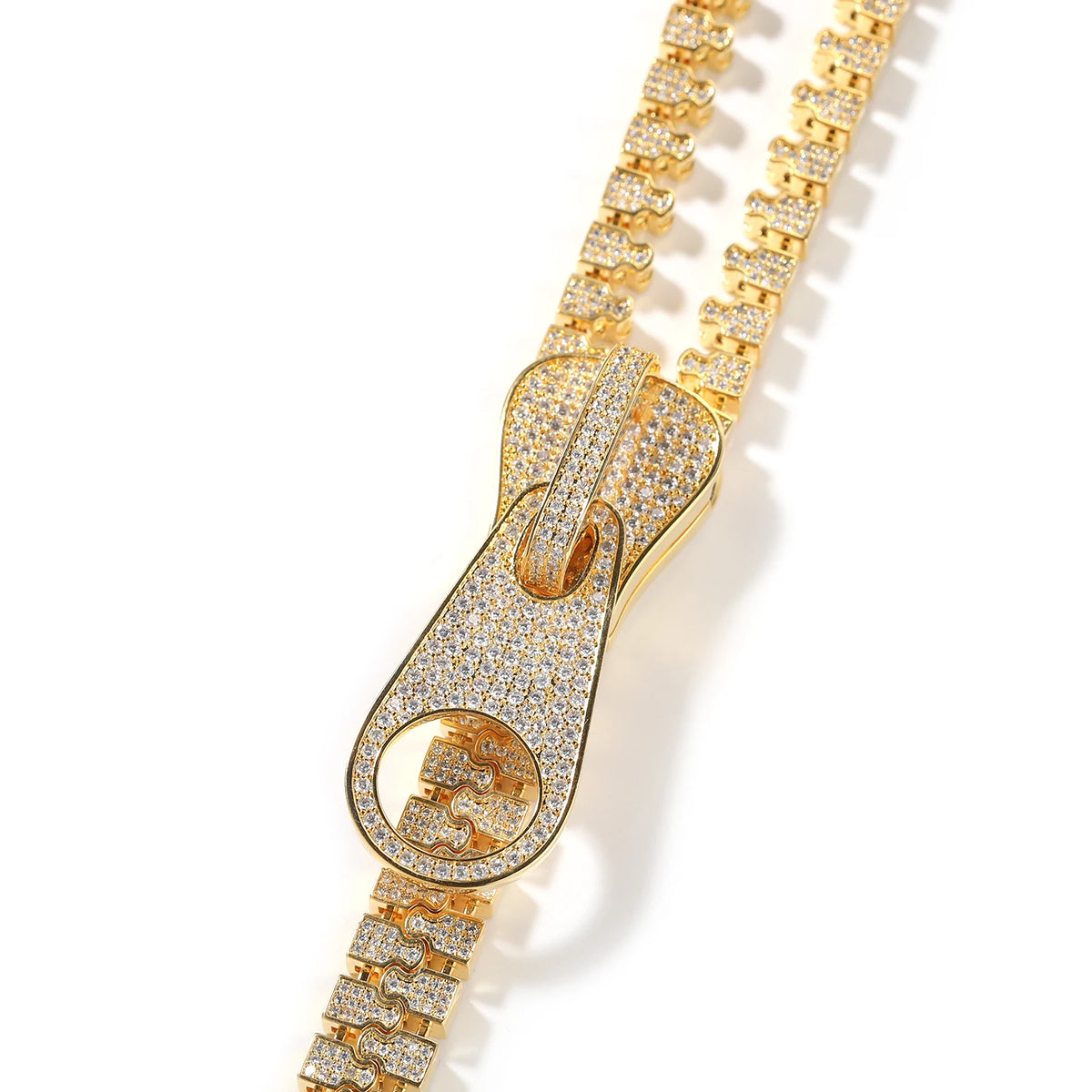 Iced Out Zipper Necklace — Two-Tone CZ Pave, 28 Inch