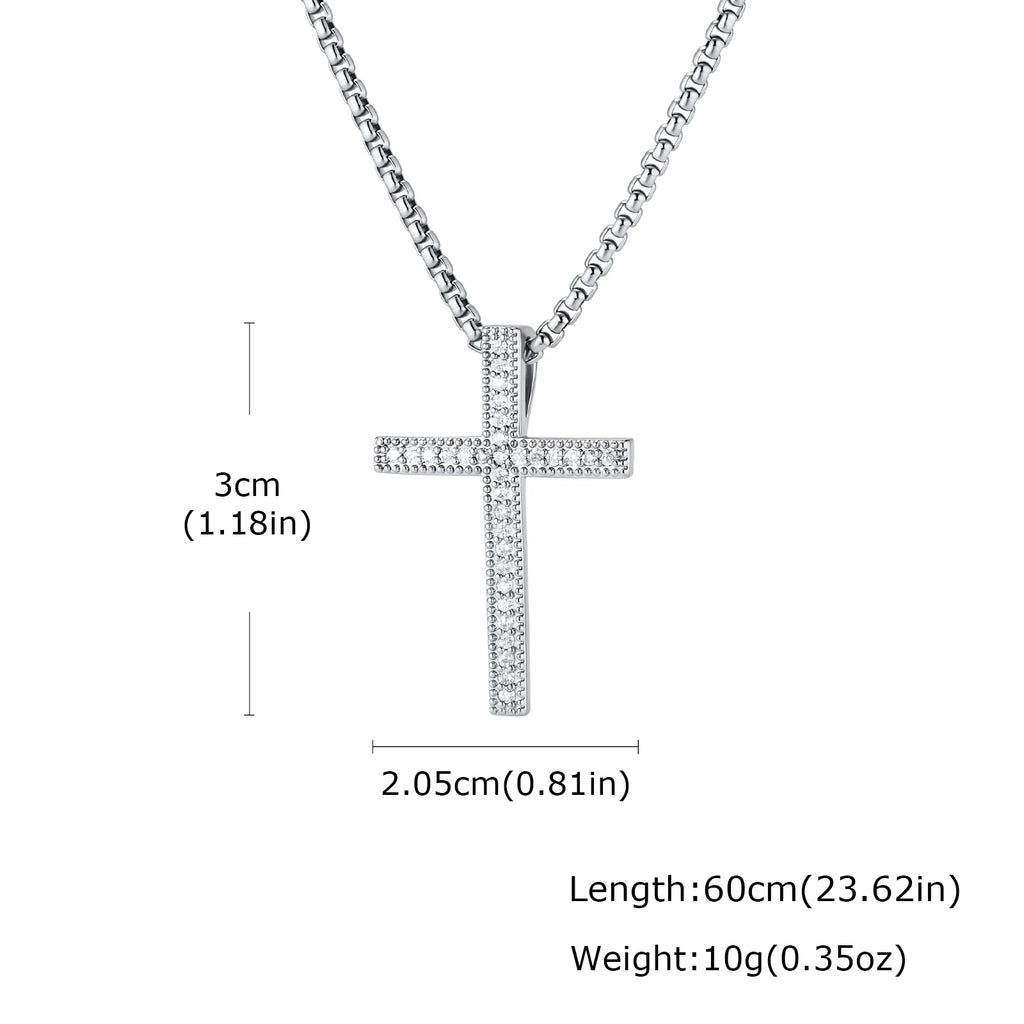 Hip Hop Cool AAA Cubic Zircon Cross Necklace for Men, Stainless Steel Chain Vintage Cross Pendant, Religious Punk Jewelry