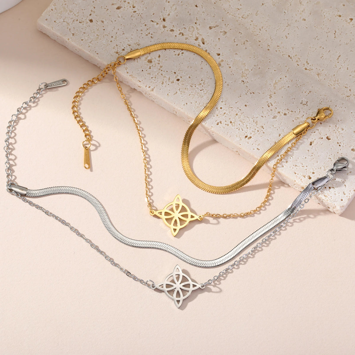 Lemegeton Charm Witch Celtic Knot Double Layer Bracelets Women Wicca Amulet Adjustable Chains Bracelet Stainless Steel