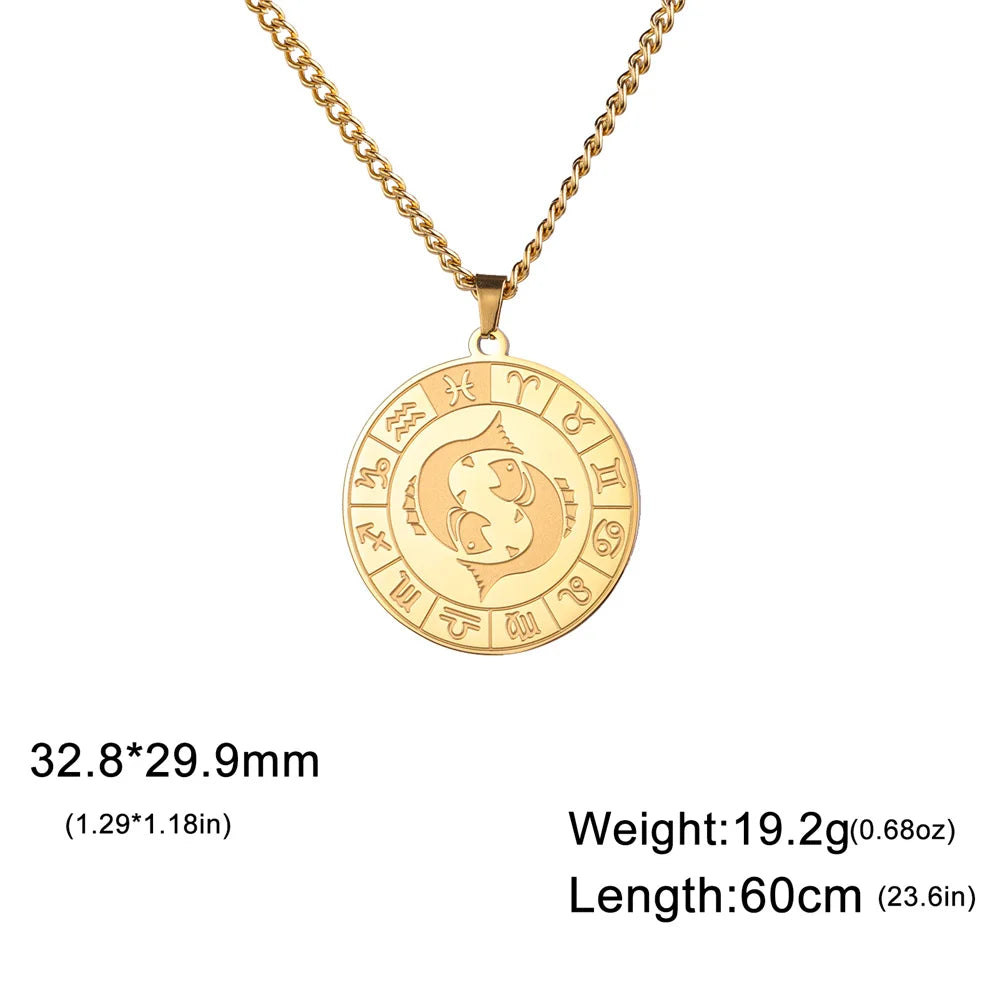 My Shape 12 Constellation Necklace Gothic Zodiac Pendant Chain Women Men Leo Aries Virgo Capricorn Birthday Jewelry Wholesale
