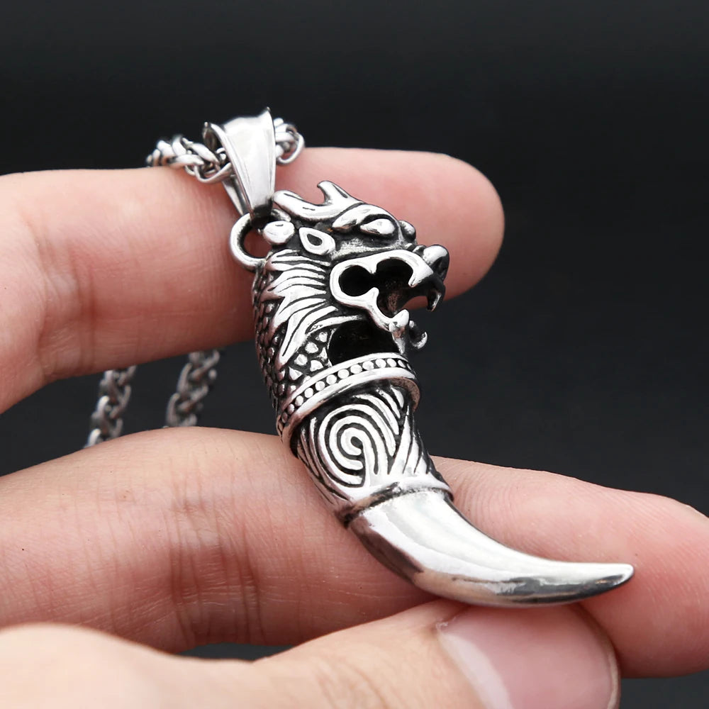 Wolf Tooth Pendant Necklace — Stainless Steel