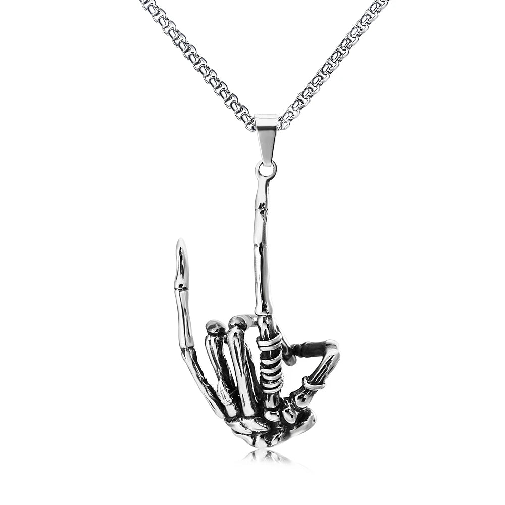 Skull Rock Hand Pendant — Stainless Steel