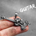 Skull Guitar Pendant Necklace — Stainless Steel
