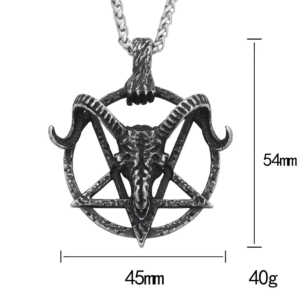 Gothic Punk Demon Sheep Skull Pendant Stainless Steel Pentagram Necklace For Men Women Unique Amulet Jewelry Gift