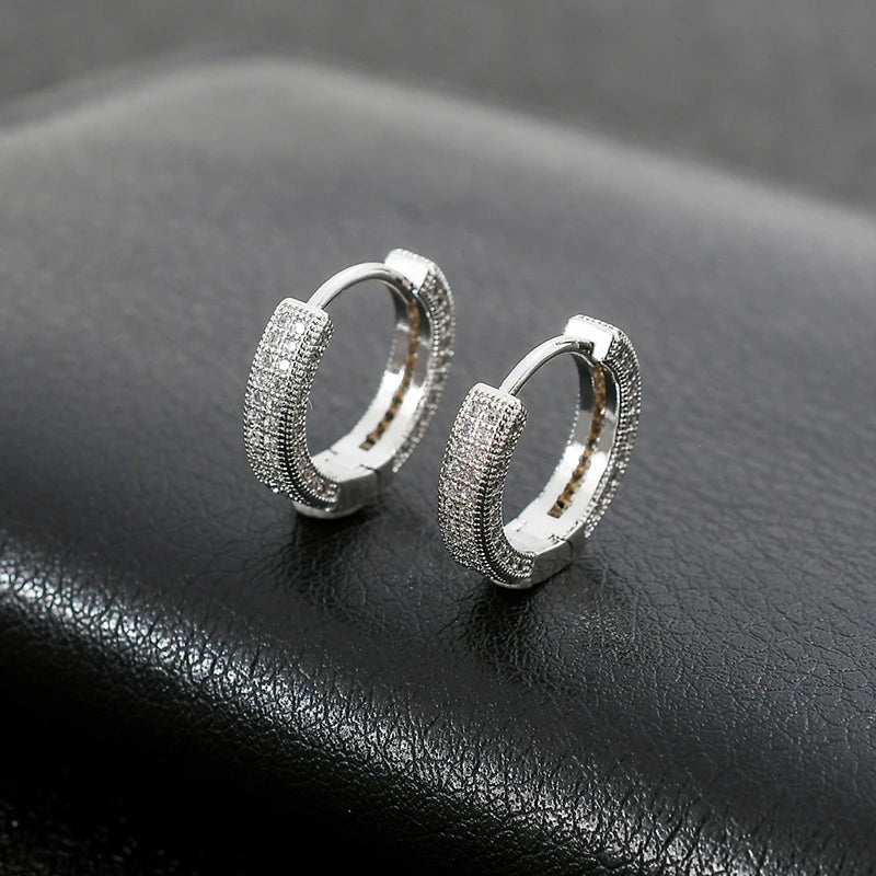 Women's Fashion Shiny Crystal Full Filled Hoop Earrings Micro Zirconia Copper Tiny Huggies Female Trendy Earring