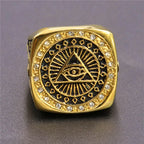 Copper electroplated gold hot-selling Viking ring Stainless SteelAGMasonic Angel Demon's Eye Ring