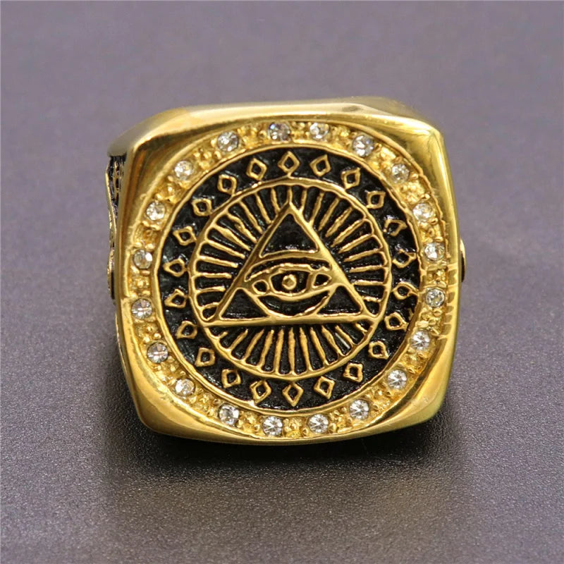 Copper electroplated gold hot-selling Viking ring Stainless SteelAGMasonic Angel Demon's Eye Ring
