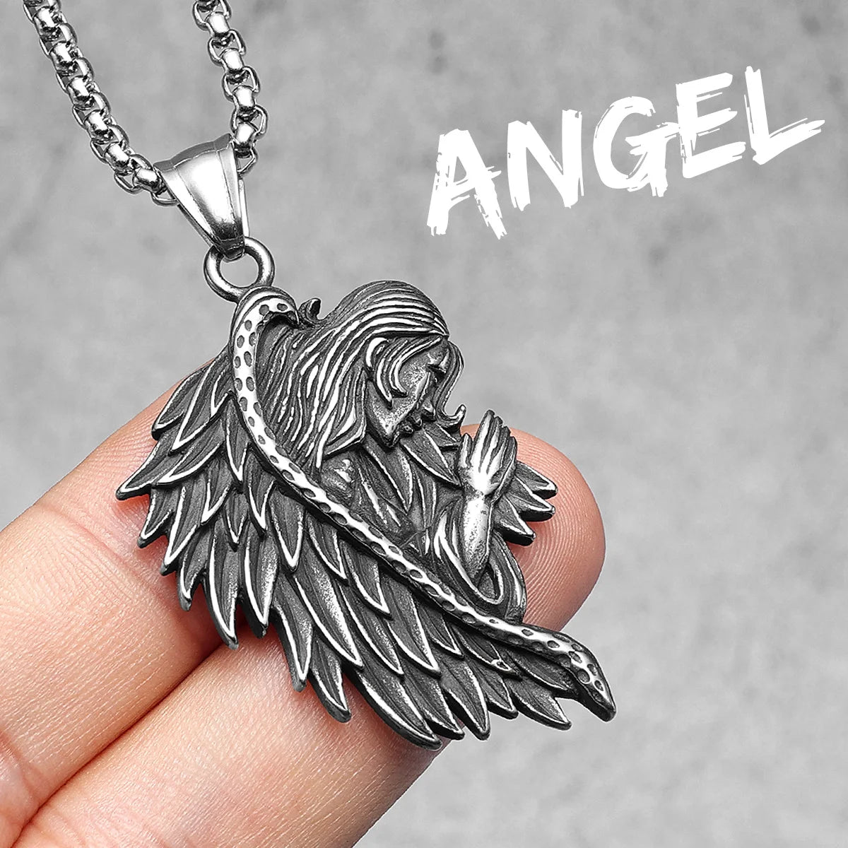 Angel Wing Pendant Necklace — Stainless Steel