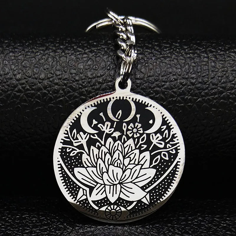 Wiccan Lotus Moon Eye Pendant Necklace — Stainless Steel