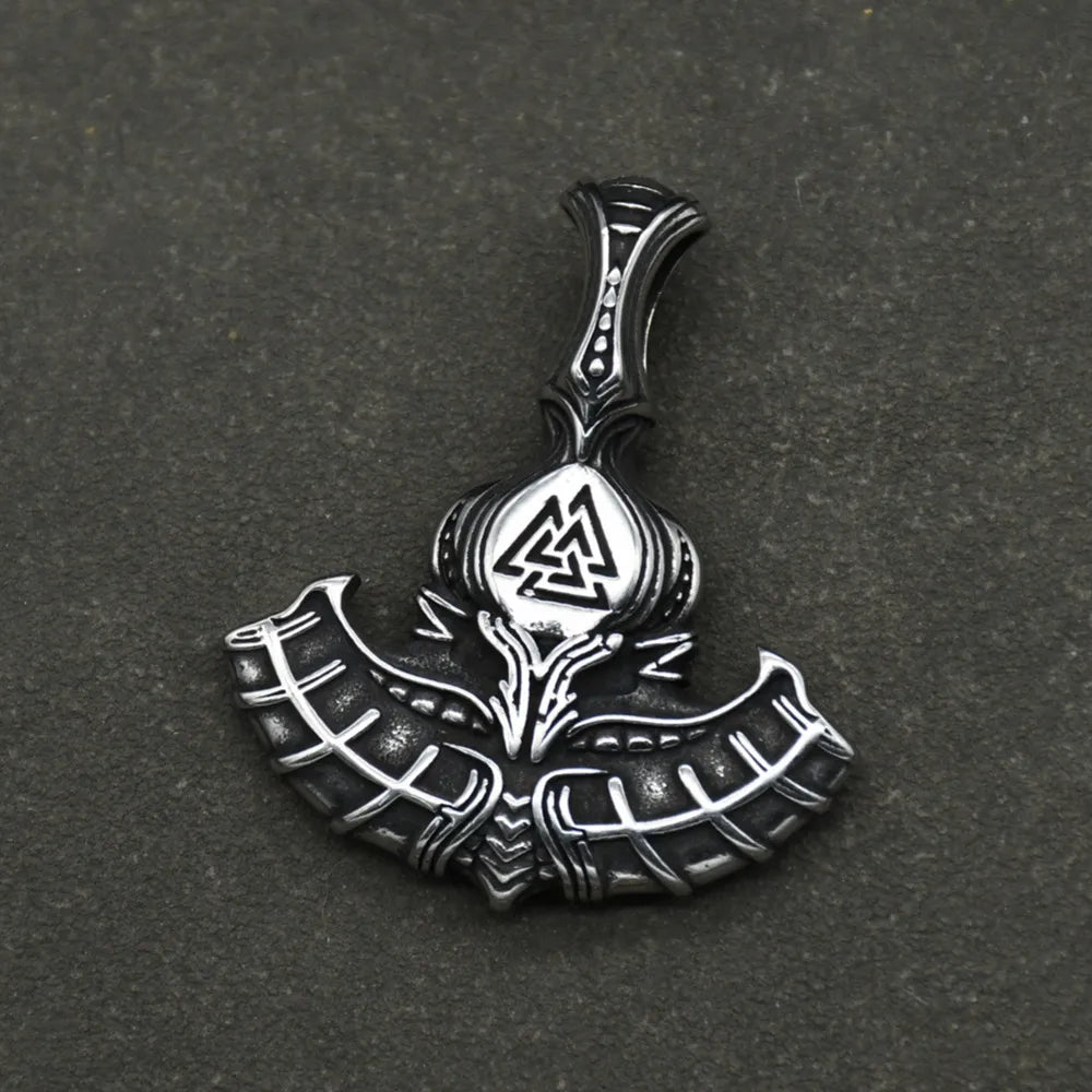 Stainless steel Nordic Rune Thor\'s Hammer Pendant Odin Celts Valknut Thors axe Necklace Men's Amulet Jewelry