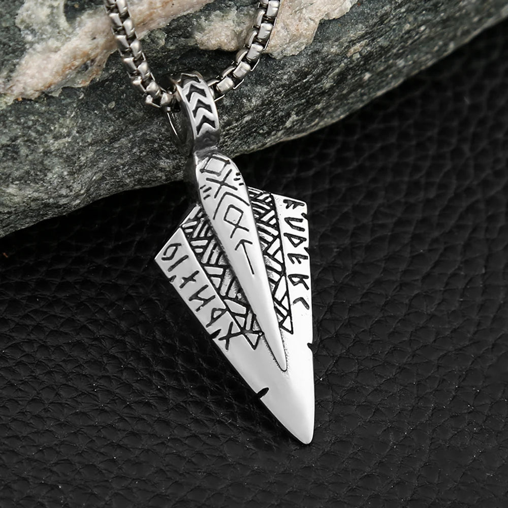 Viking Rune Arrowhead Pendant Necklace — Steel