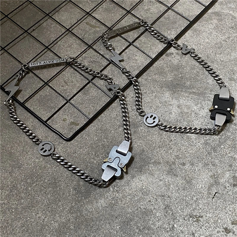 HANGZHI 2021 NEW Hip Hop Punk Titanium Steel Street Men and Women Letters Metal Safety Buckle Necklace Fashion Jewelry