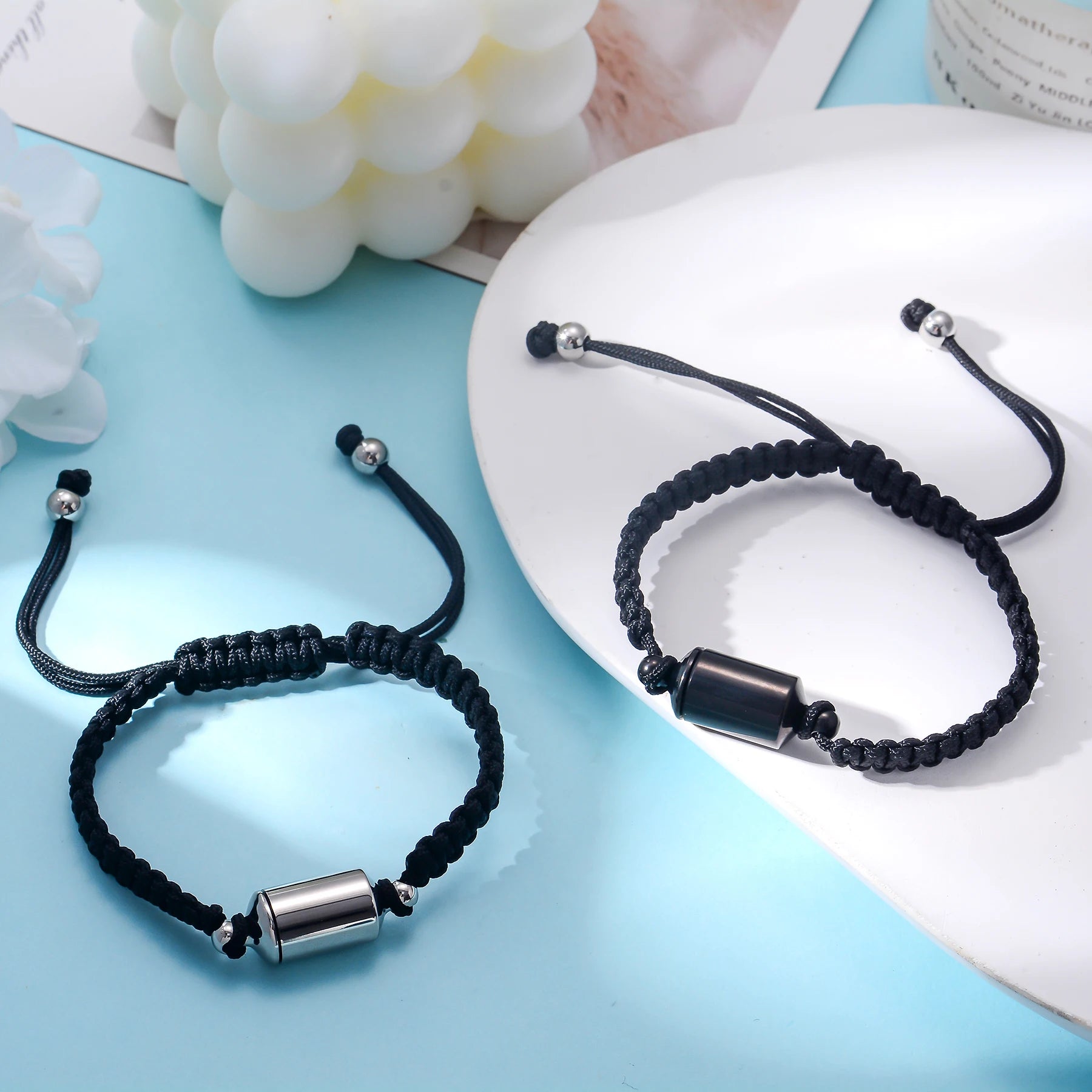 Custom Cylinder Urn Adjustable Braid Bracelet for Women Men Stainless Steel Cremation Ashes Memorial Keepsake Jewelry