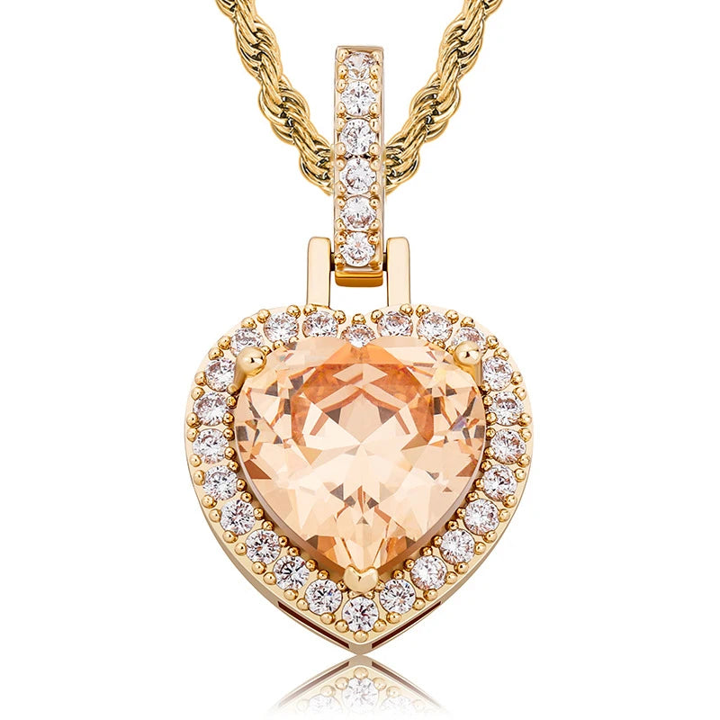 Iced Out Heart Pendant Necklace Stainless Steel CZ