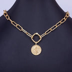 Nidin Hot Sale New Fashion Geometric Paperclip Link Chain Evil Eye Palm Shape Pendant Necklace For Women Men Jewelry