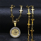 Saint Expeditus Archangel Gabriel Stainless Steel Crystal Michael Cross Chain Necklace Holy Sacred Heart of Jesus