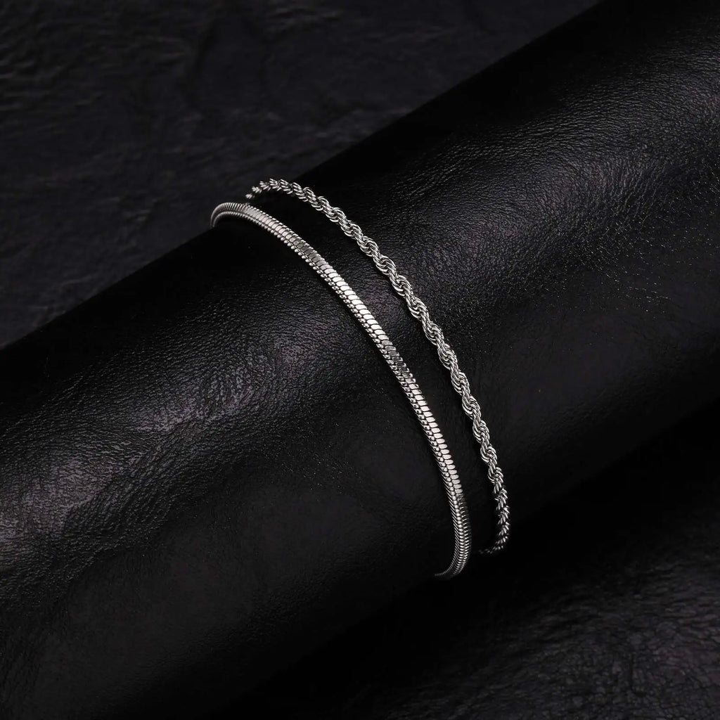 Rope Chain Bracelet Set — Stainless Steel