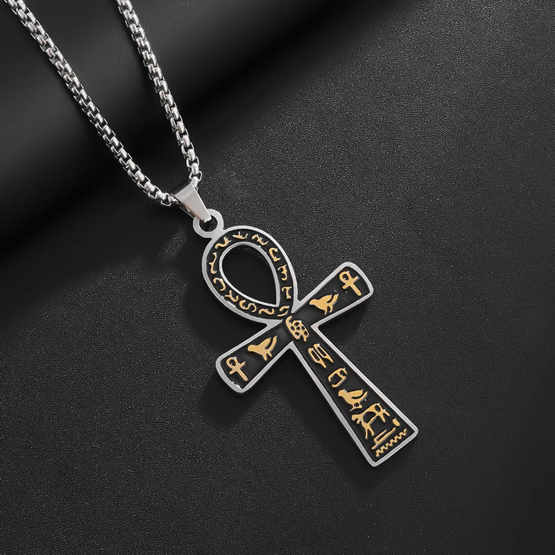 Vintage Egyptian Key of Life Ankh Cross Pendant Horus Patronus Necklace Men's Fashion Pharaoh Amulet Jewelry