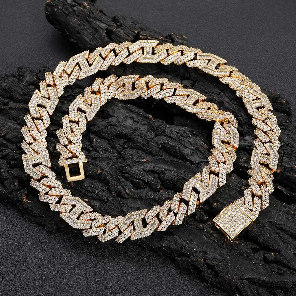 Hip Hop Necklace Men Rectangle 5A CZ Stone Bling Iced Out Prong Cuban Link Chain Necklace for Women Men gift