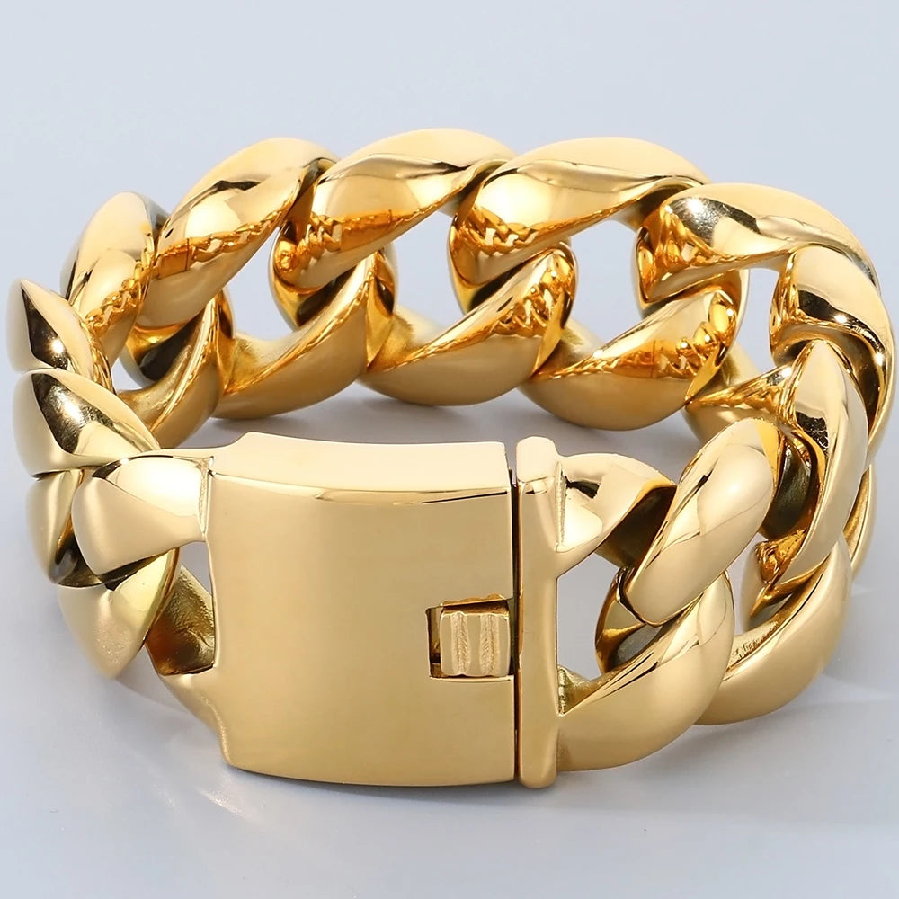 Chunky Men Bracelet for Man Polished Stainless Steel 29MM Curb Cuban Link Chain Men's Braceletes Wristband Jewelry