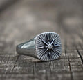 Nautical Biker CZ North Star Compass Signet Ring For Men Hip Hop Punk Cross Stainless Steel Vintage Party Jewelry