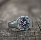 Nautical Biker CZ North Star Compass Signet Ring For Men Hip Hop Punk Cross Stainless Steel Vintage Party Jewelry