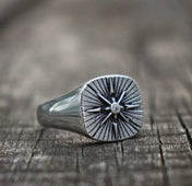 Vintage Compass Signet Ring — Stainless Steel