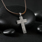 Vnox Men's Stainless Steel Thorn Crown Cross Pendant Necklace, Retro Brown Black Wax Rope Chain, Religious Jewelry