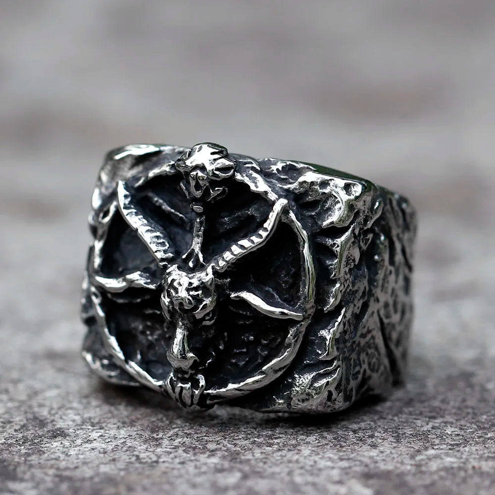 2022 NEW Men's 316L stainless-steel rings Vintage Steam punk SKULL with sheep Fashion Gothic Motorcycle Jewelry free
