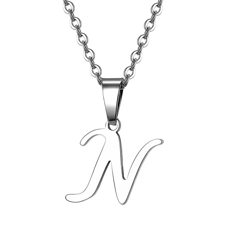 Vintage Initial Letter Pendant Necklace for Women Simple Stainless Steel Letter Glossy Clavicle Chain Choker Necklaces Jewelry