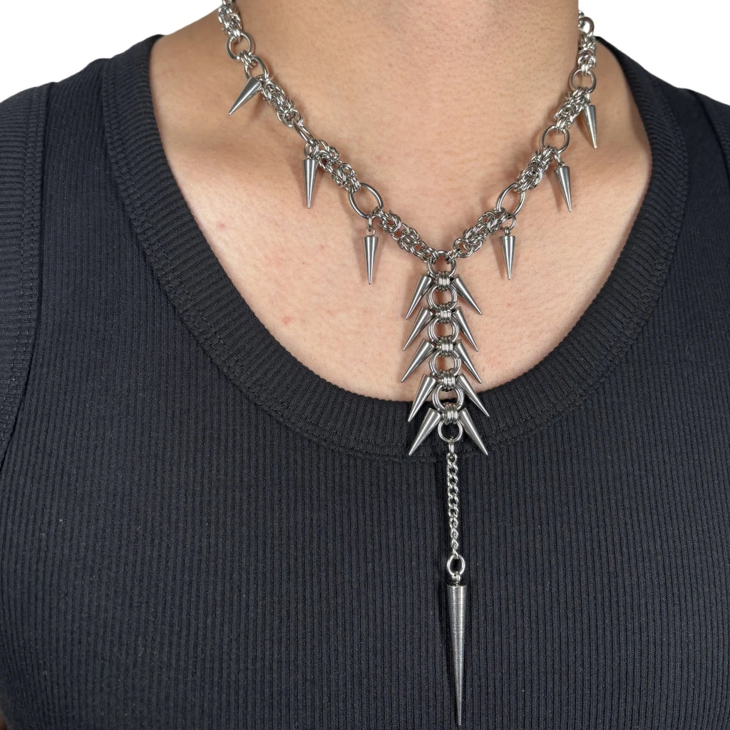 Punk Grunge Goth Rivet Geometric Long Pendant Chain Necklace