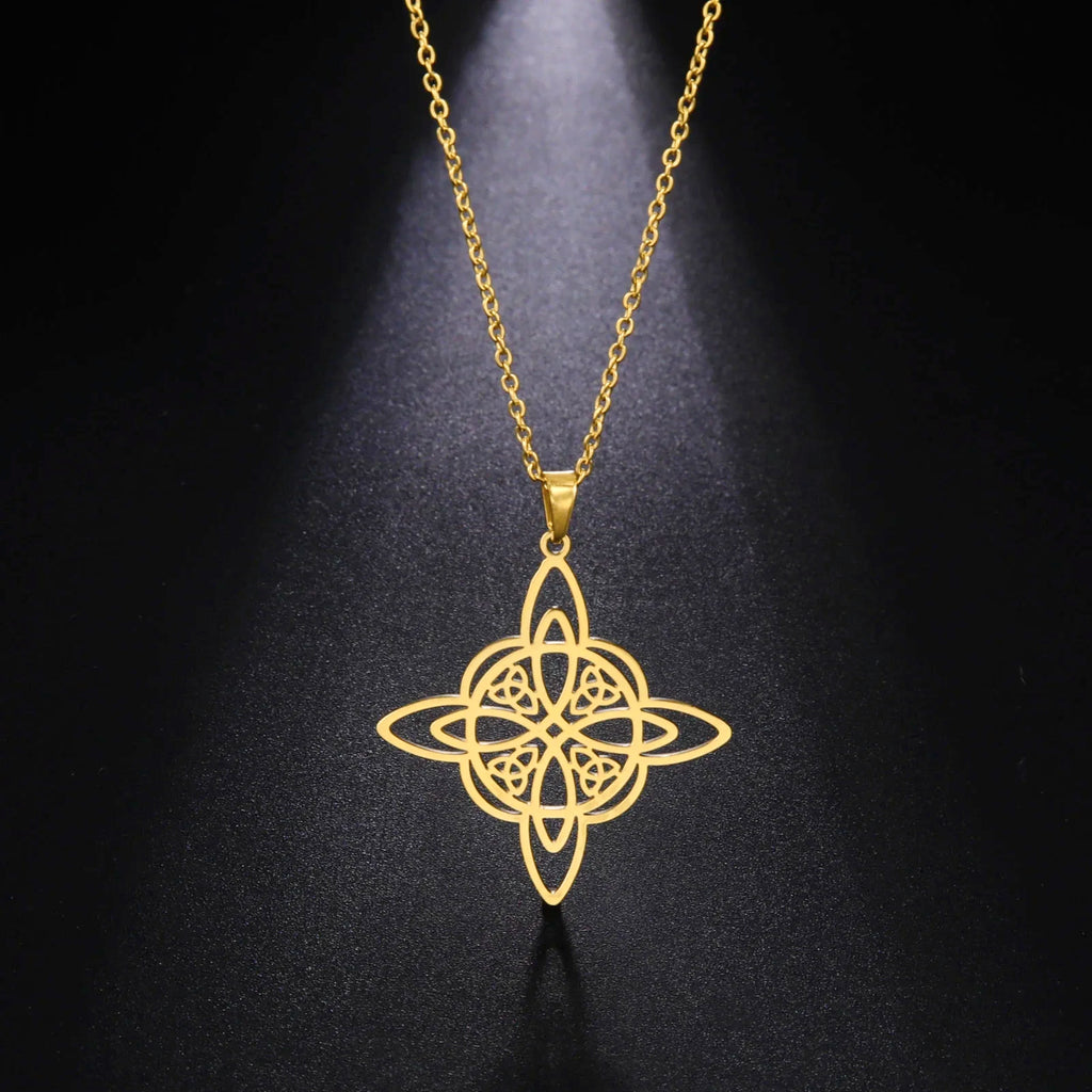 Skyrim Witchcraft Witches Knot Necklace Stainless Steel Triquetra Celtics Magic Knot Wicca Neck Chains  Amulet Jewelry for Women