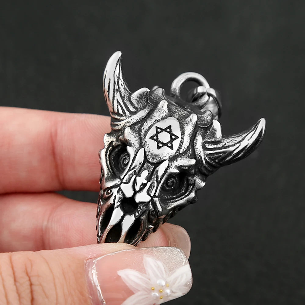 Flying Dragon Skull Six Pointed Star Necklace — Stainless Steel
