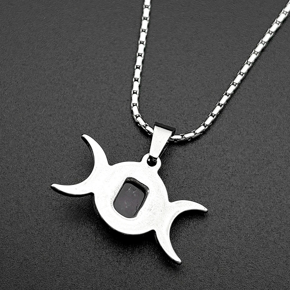 Moon Gold Pendant Witchcraft Triple Amethyst Wicca