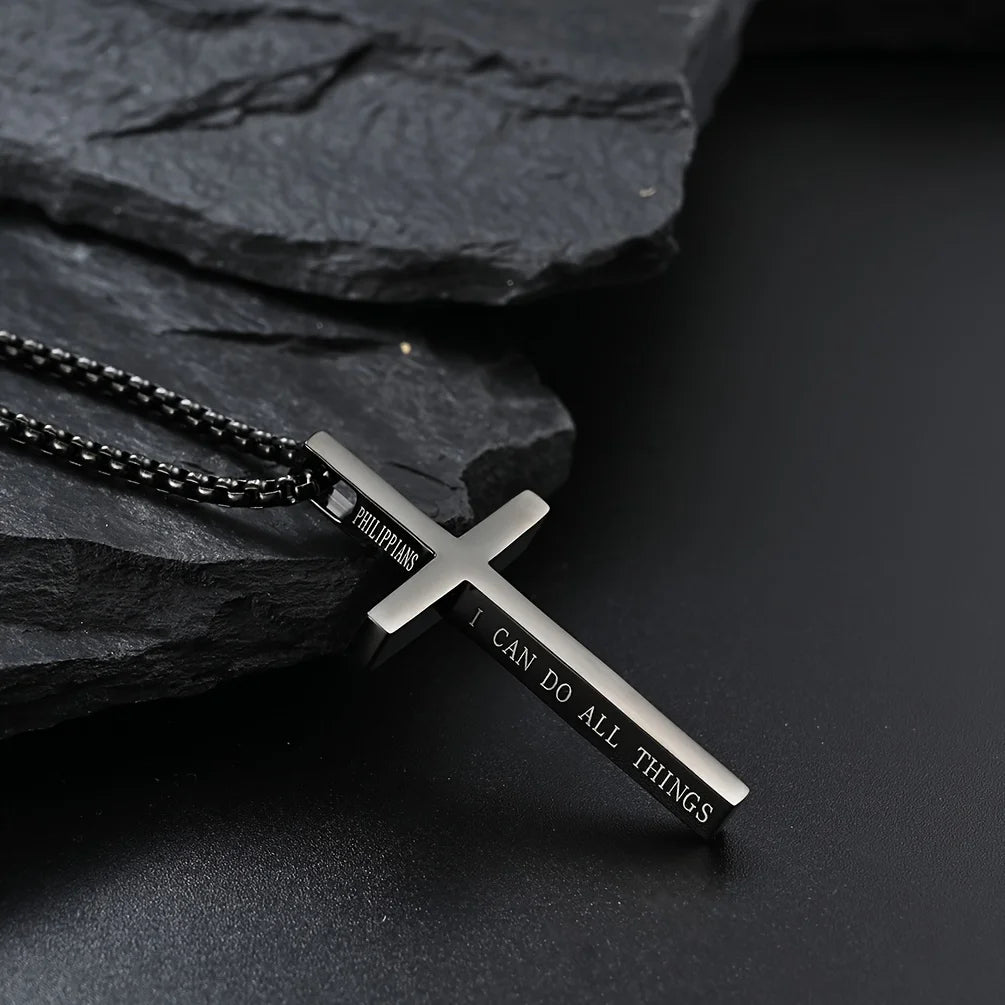 Jesus Cross Philippians Bible Verse Necklace — Stainless Steel
