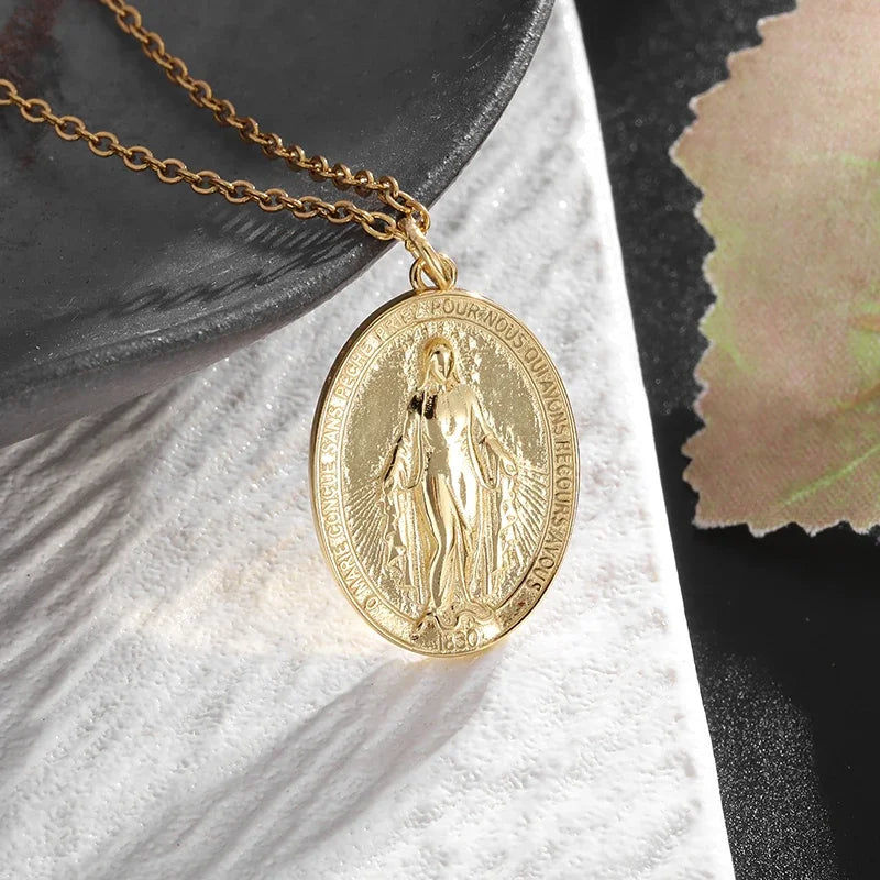 Stainless Steel Christian Virgin Mary Pendant Our Lady of Guadalupe Necklace Women's Religious Lucky Amulet Jewelry Gift