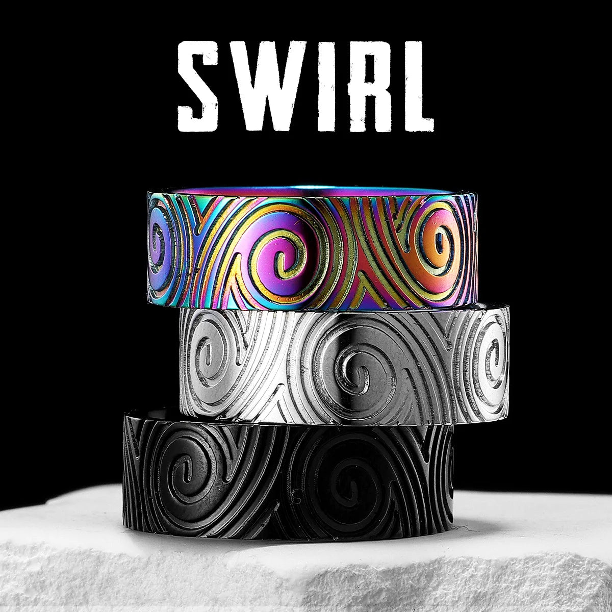Fingerprint Swirl Ring — Stainless Steel