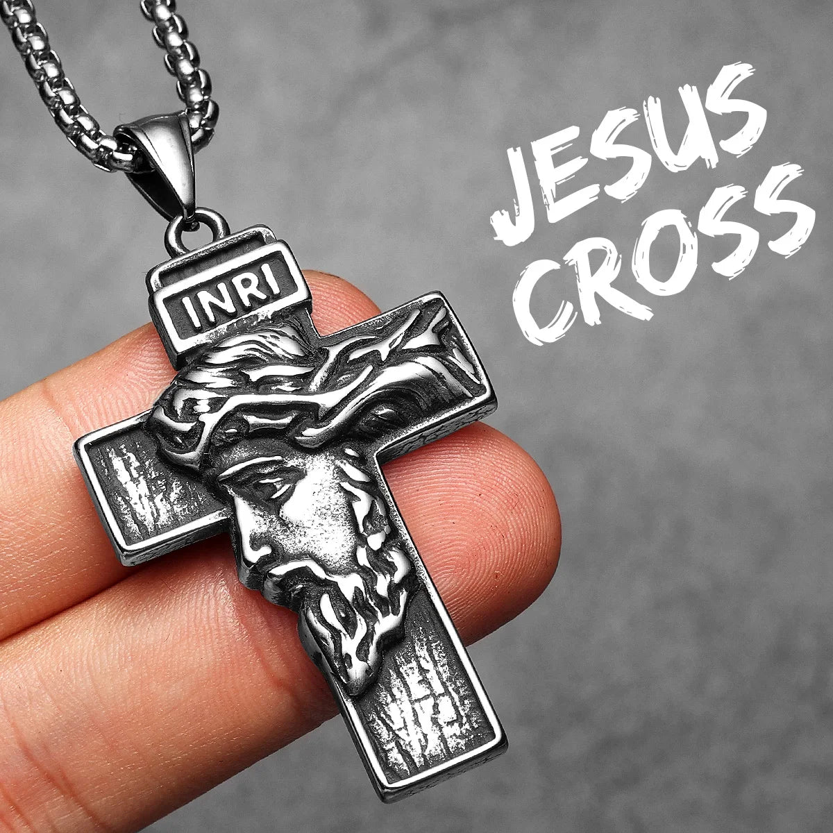 INRI Jesus Cross Religon Amulet Stainless Steel Men Women Necklaces Pendants Chain Punk Trendy Jewelry Creativity Gift Wholesale