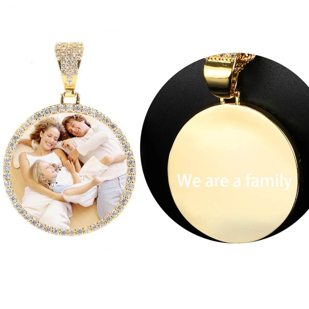 Iced Out Photo Pendant Necklace 35MM Circle