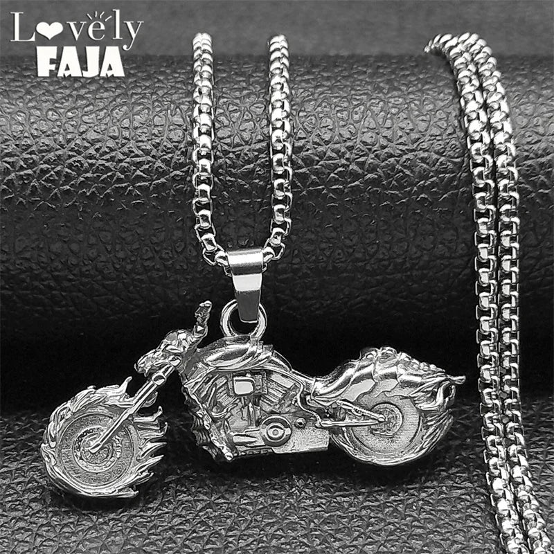 Motorcycle Silver Pendant Retro Punk Sweater Sport